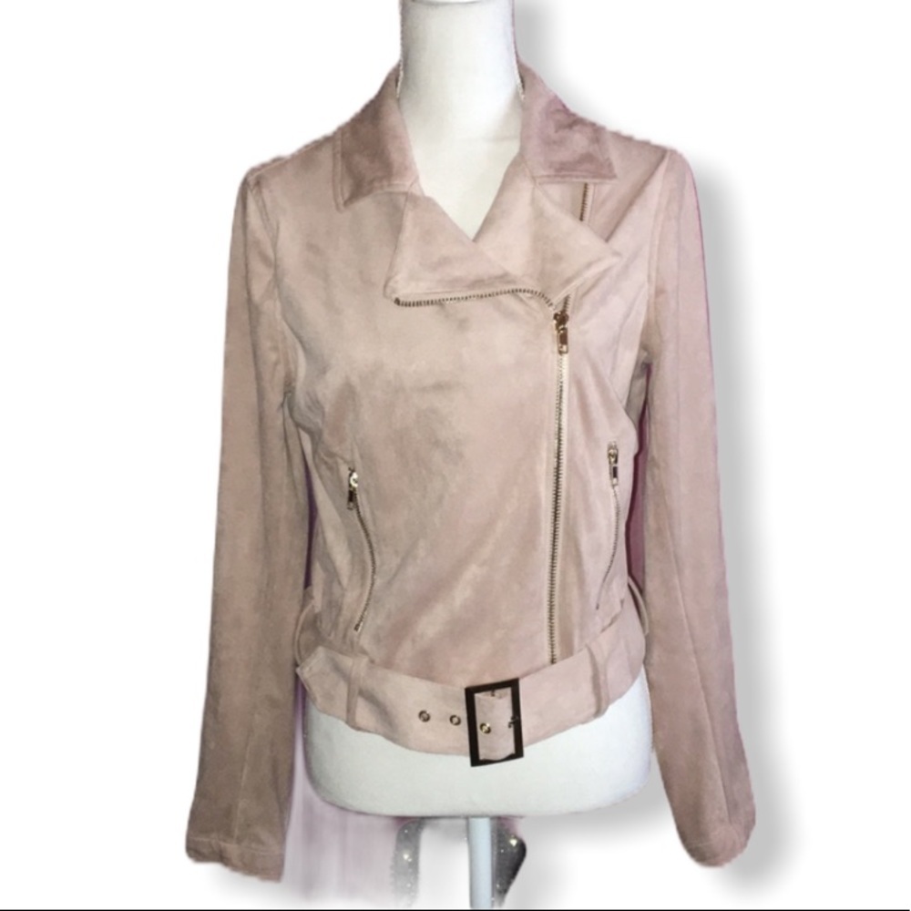 JENNIFER LOPEZ Pink Faux Suede Moto Jacket M